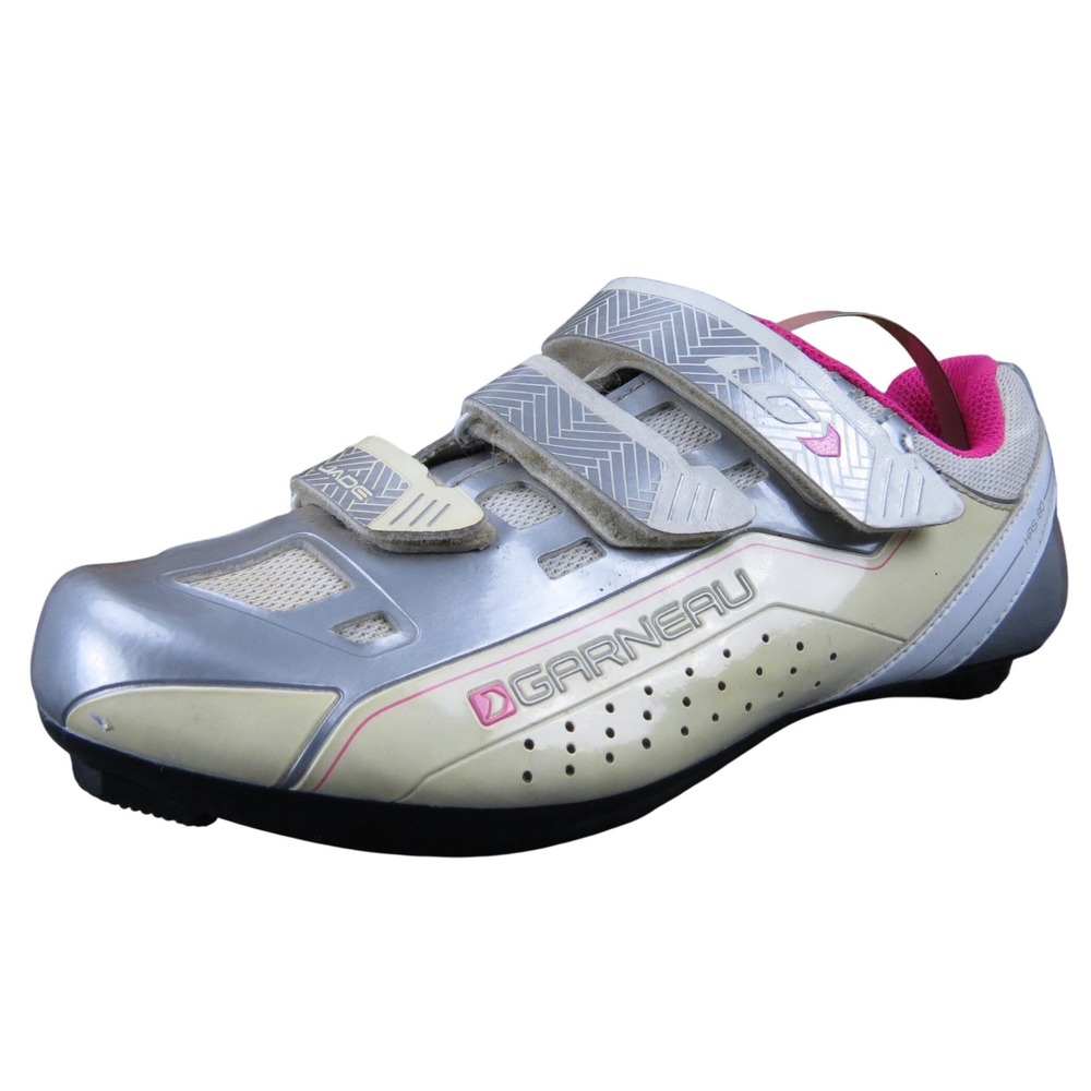 Louis Garneau Women's Jade Silver‎ White Pink Cycling Shoes 8 Hook-and-Loop